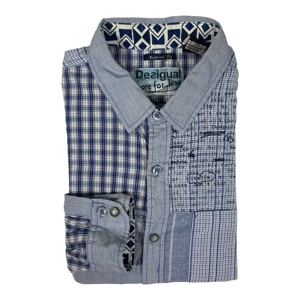 Desigual - Blue Casual Button Down Shirt with Mixed Patterns Size Medium